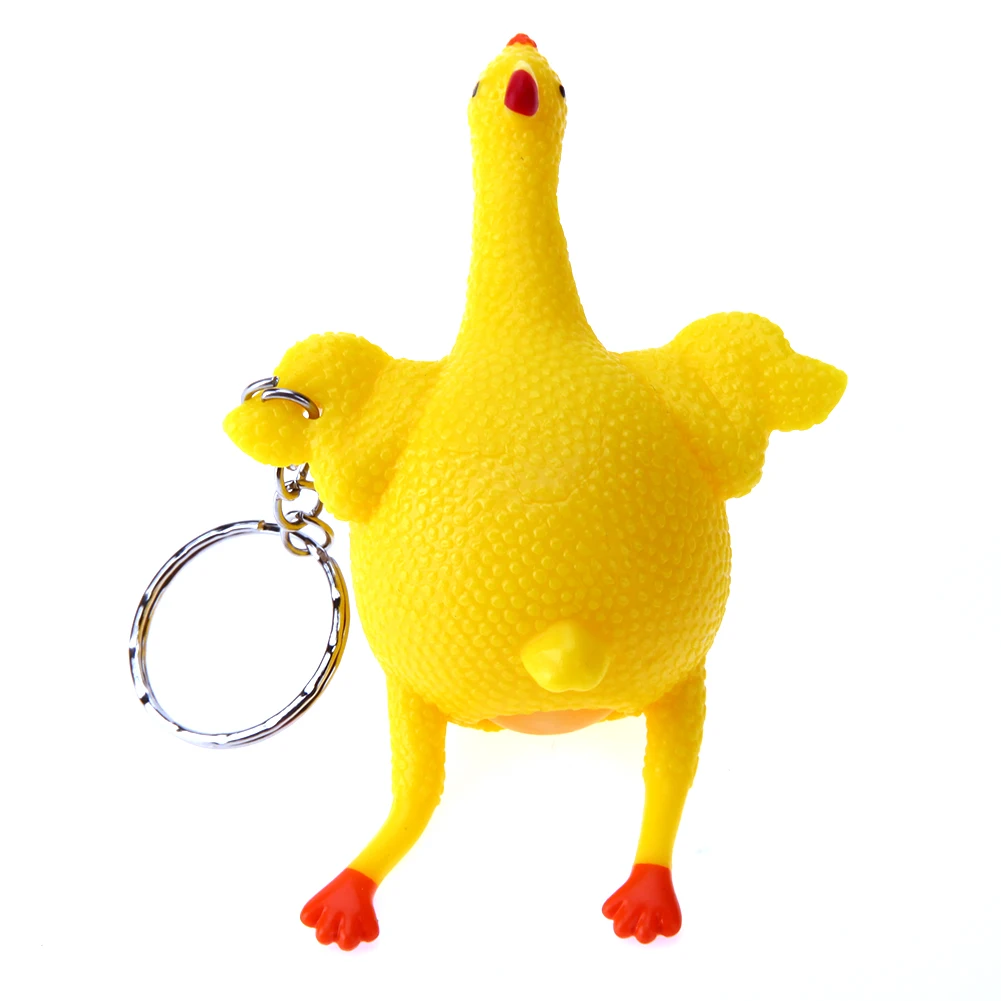 Giocattolo scherzo scherzo di pollo in PVC Portachiavi portatile con pollo da spremere Decompressione morbida elastica leggera per regalo di festa per bambini