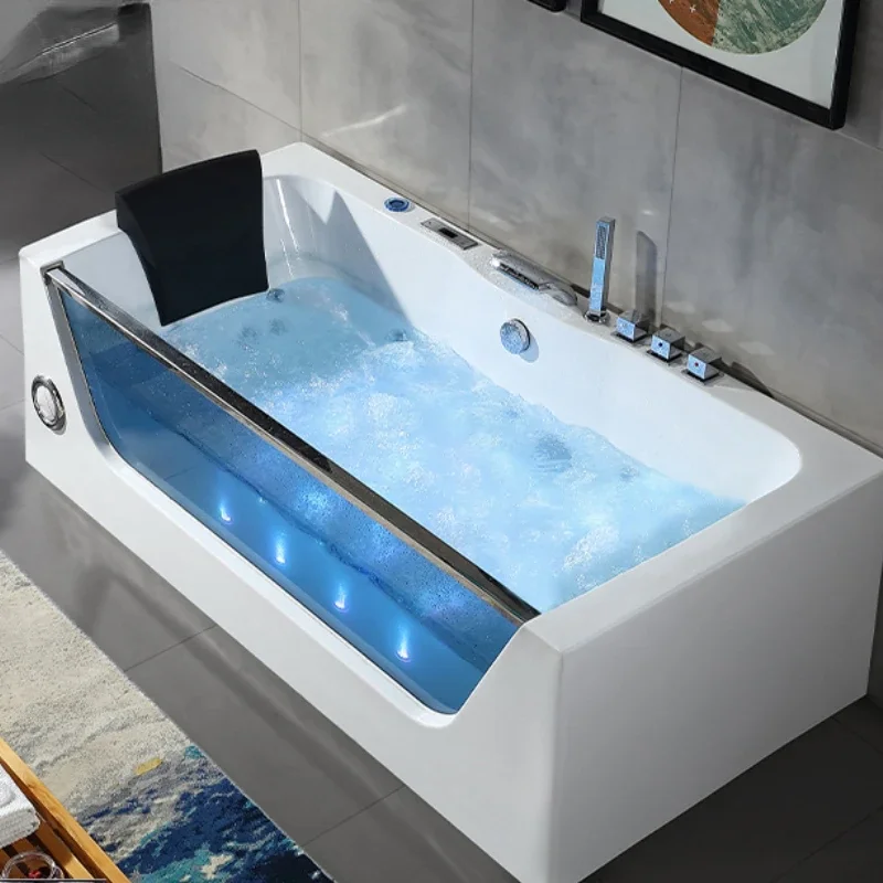 

Rectangular Acrylic Glass Household Adult Double Bathroom Insulation Heating Double Surfing Massage Bathtub