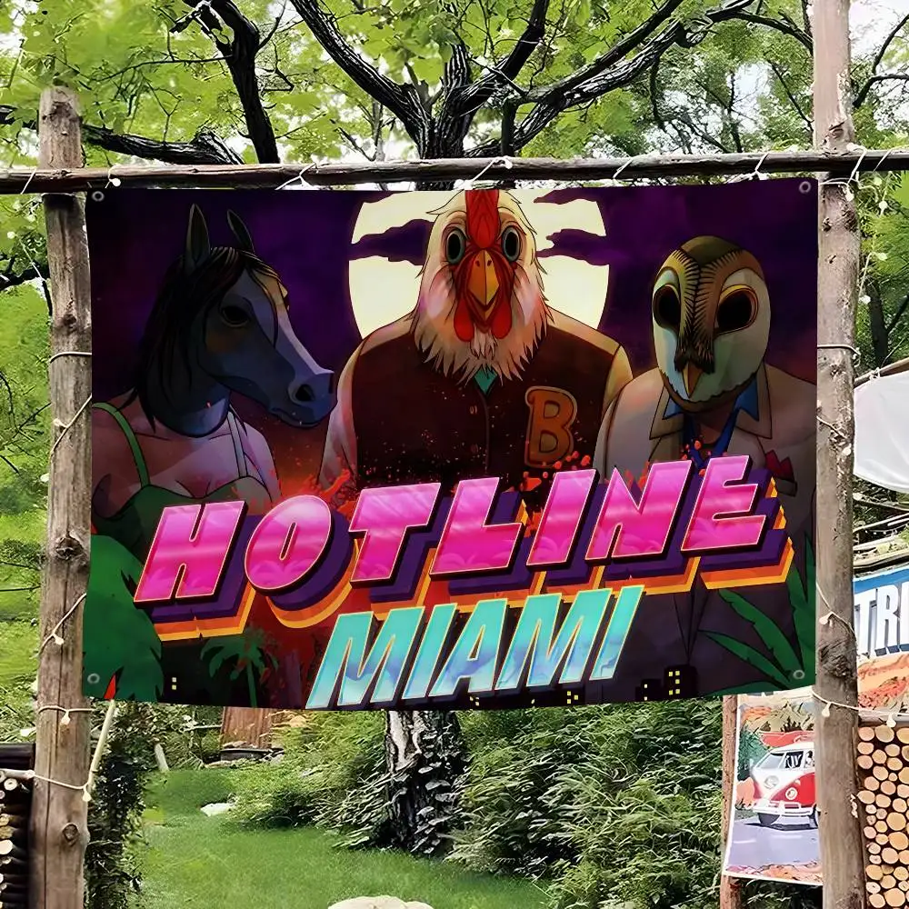 Popular Classic Game H-Hotline Miami Retro Flags Multiple Choice Living Studio Booth Interior Decoration Banner