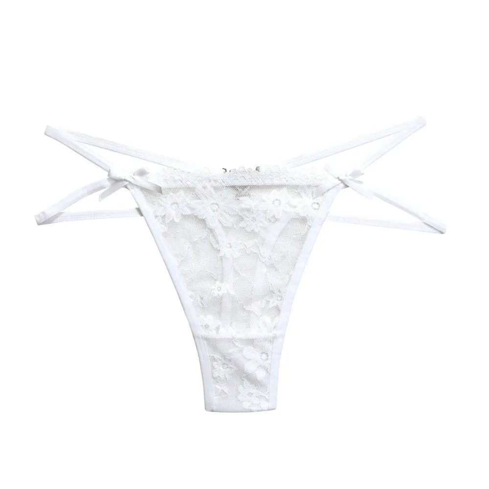 Fashion Low Waist Lace Flower Thongs Soft Solid Color Adjustable Belt Briefs Lingerie Underpants Sheer T-back Panties Girls