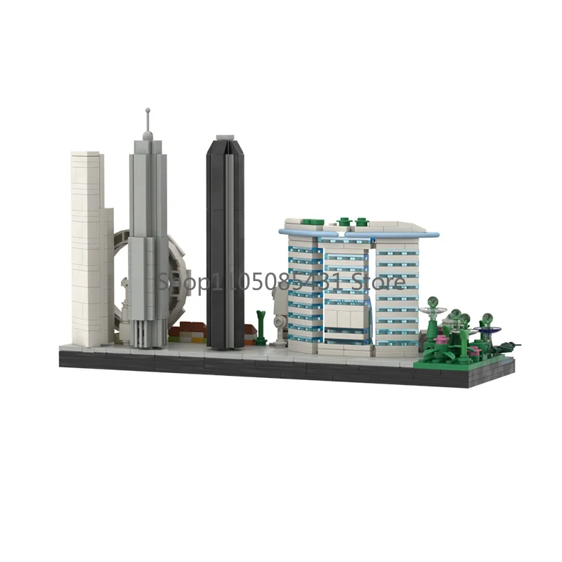Singapore City Skyline MOC Set,Landmark Architecture Diorama with Marina Bay Sands High-Rise Buildings Cityscape Building Blocks