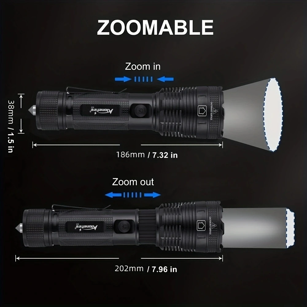 Linterna LED XHP90 de 40W con Zoom, lámpara recargable por USB de alta potencia para caza al aire libre, pesca, escalada y aventura