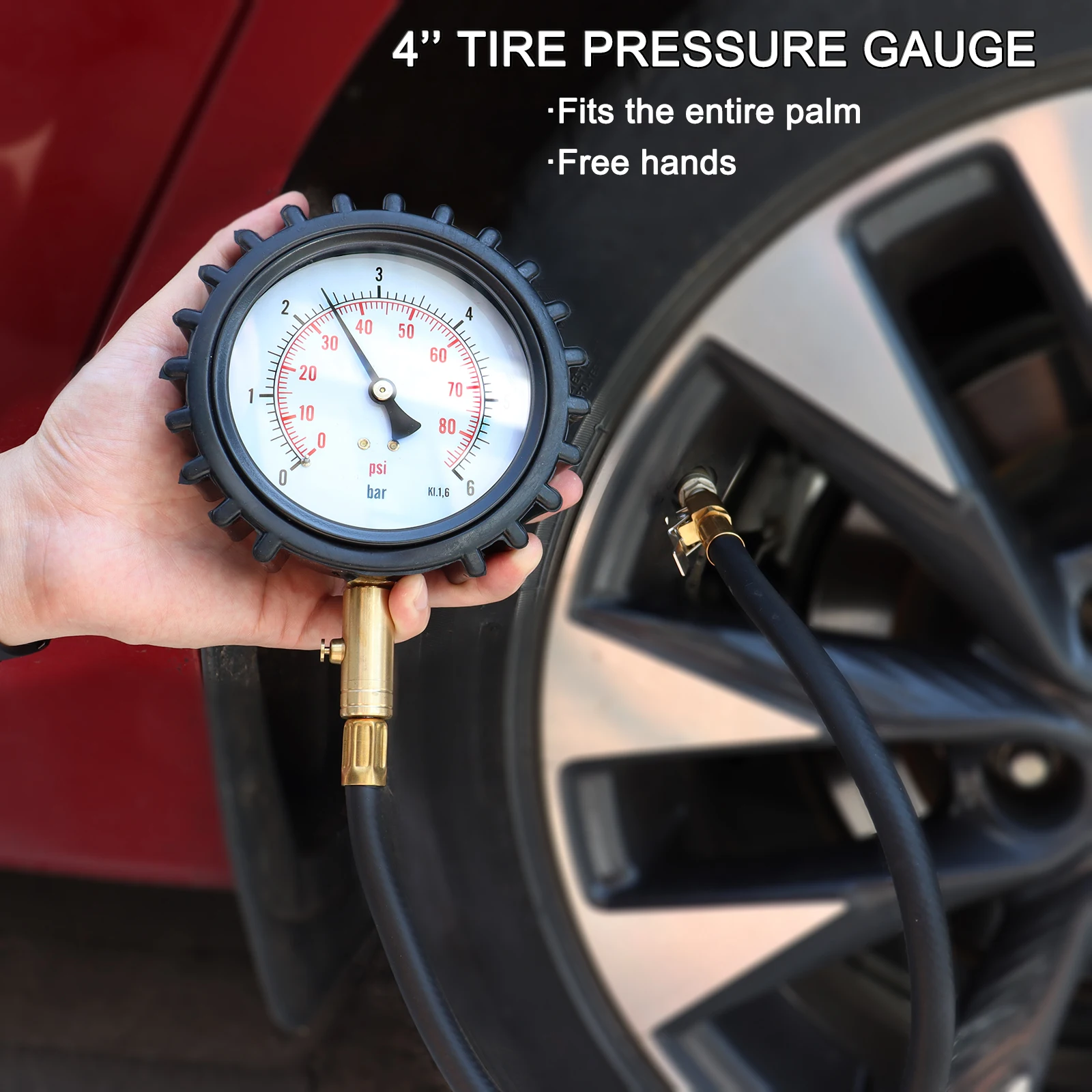 ATsafepro 4 Inch Tire Pressure Gauge 87 PSI 140 PSI 200PSI Accuracy Analog Pressure Gauge Clip On Air Chuck Racing Tyre Gauge