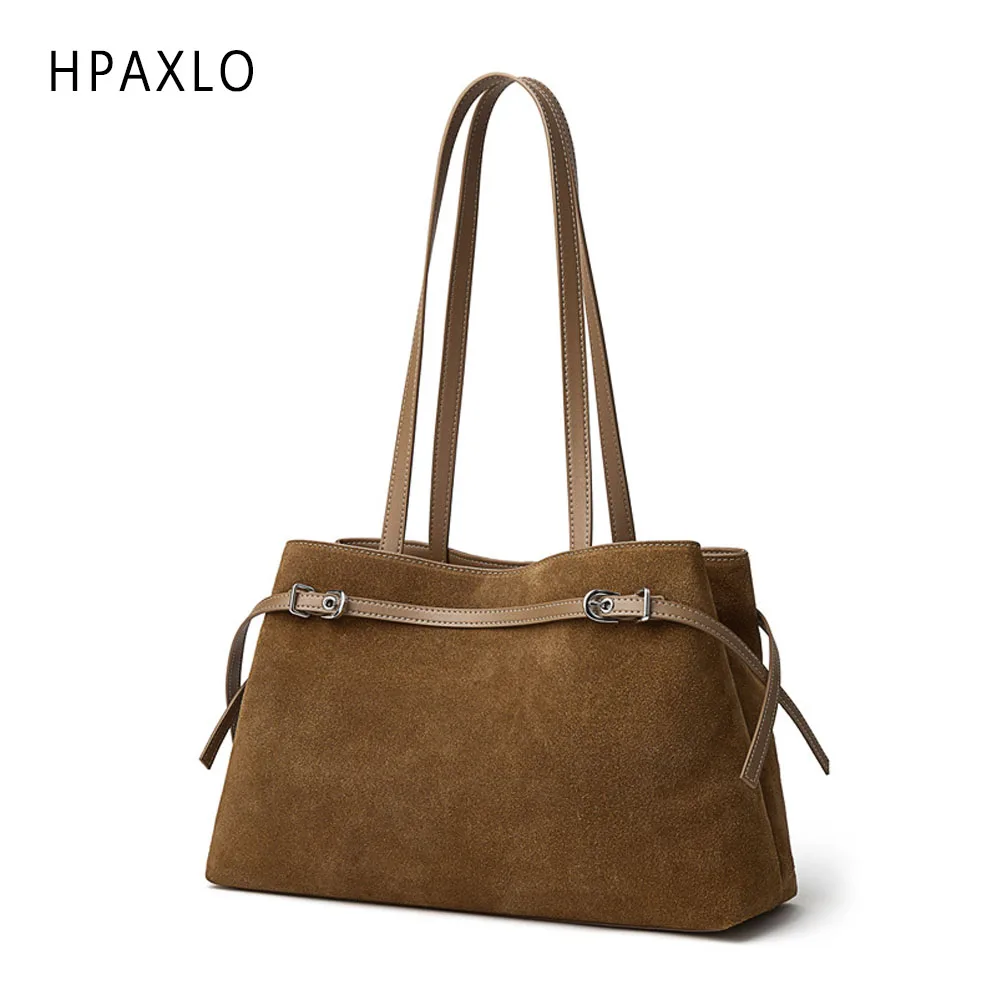 

Стильная женская сумка через плечо большой вместимости из воловьей кожи, замшевая сумка в стиле ретро, универсальная сумка через плечо, трендовая женская сумка 2025 года