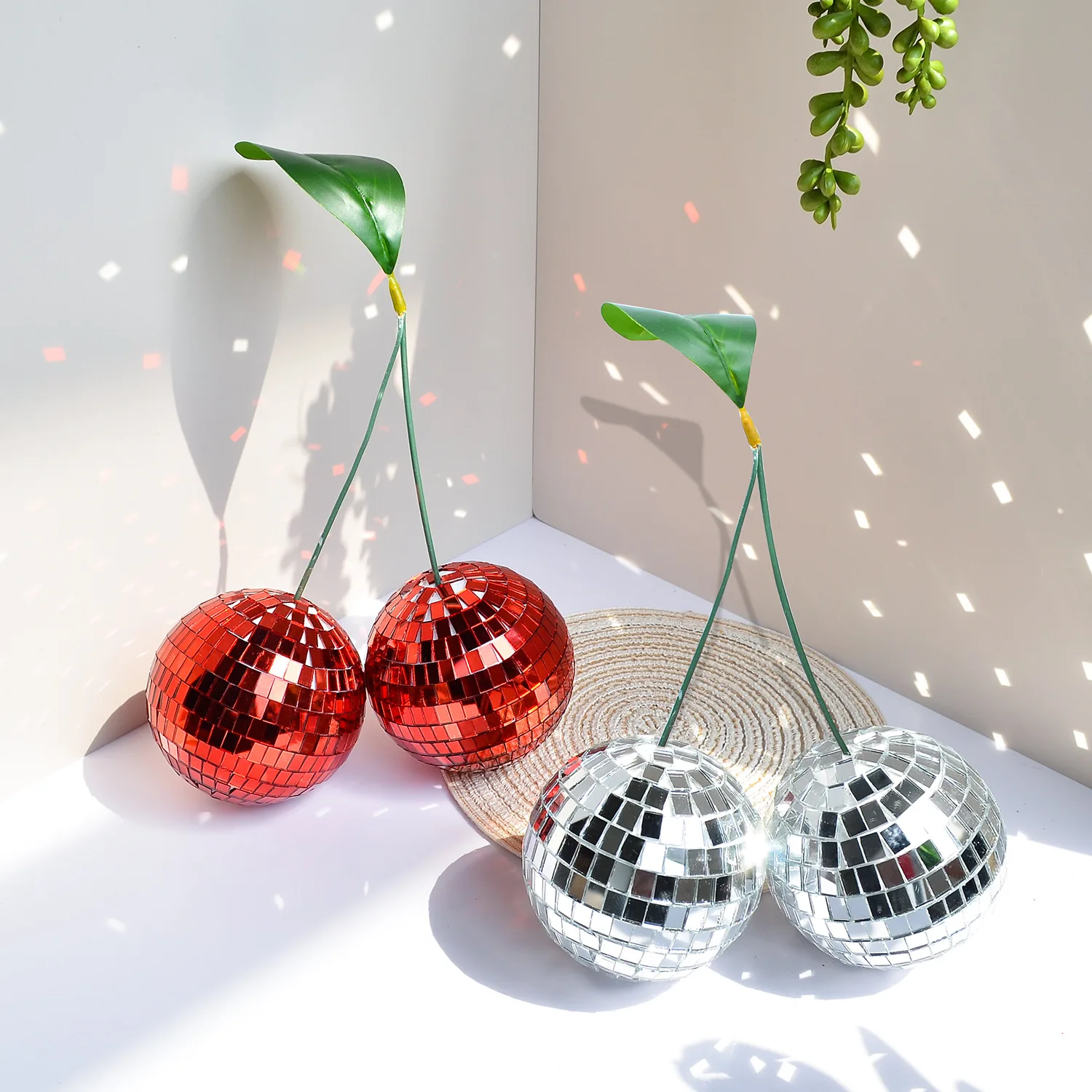 ‌Cherry Disco Ball Mirror Cube Handmade Glass Reflective Party Vintage Decor for Home/Club Unique Gift for Dance Lovers