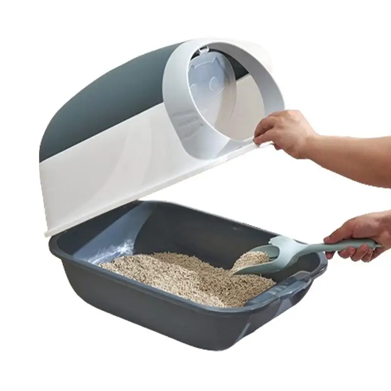 

Covered Cat Litter Box Foldable Cat Litter Box With Lid Hollow Design Easy To Install & Clean Pet Accessories For Kitten Supply