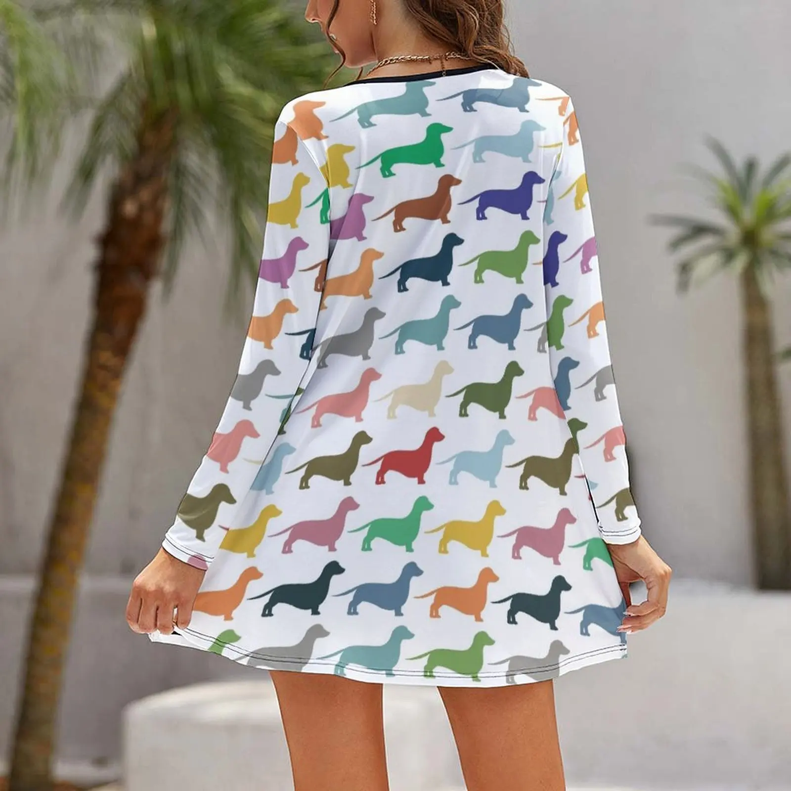 Dachshund-vestido solto de manga comprida para mulheres, roupas luxuosas, estilista, 2021