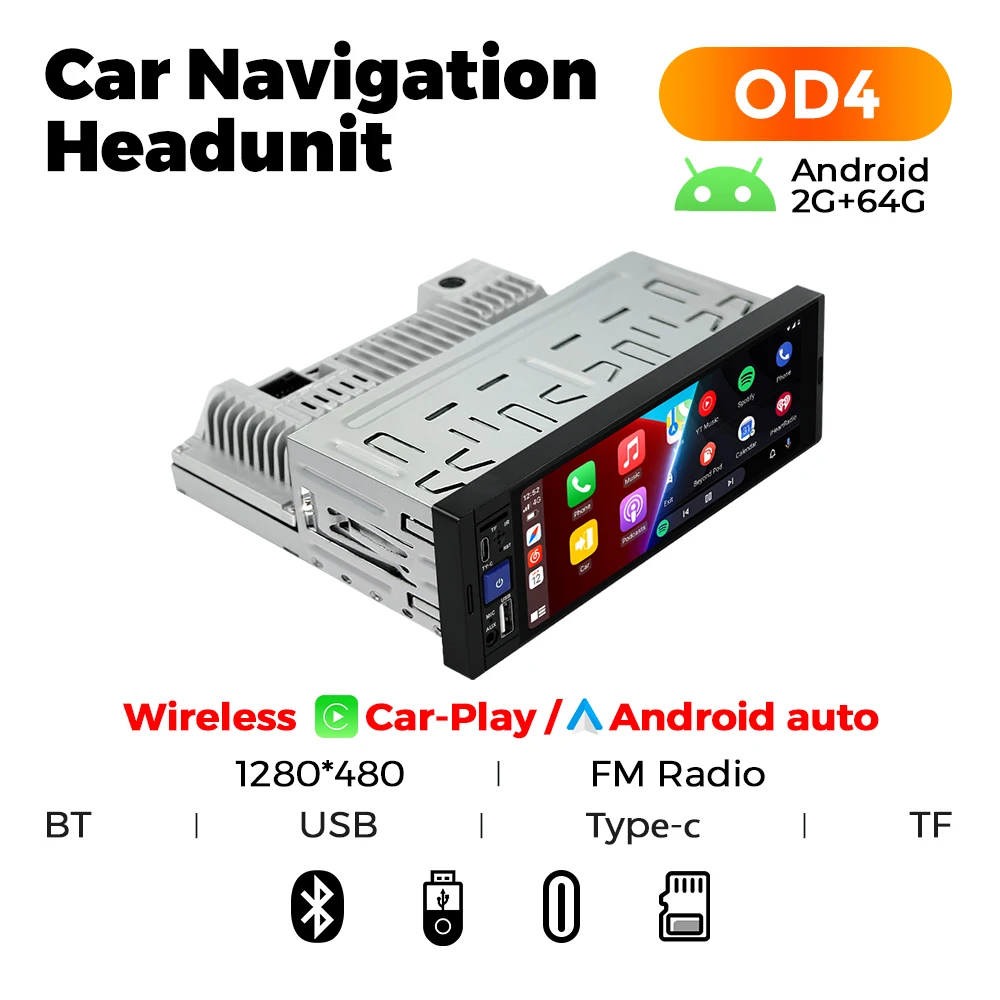 MEKEDE Universele 1din Autoradio 6.86 inch Multimedia Smart Screen Bedraad/Draadloos CarPlay Andriod Auto BT USB TF FM Autoradio