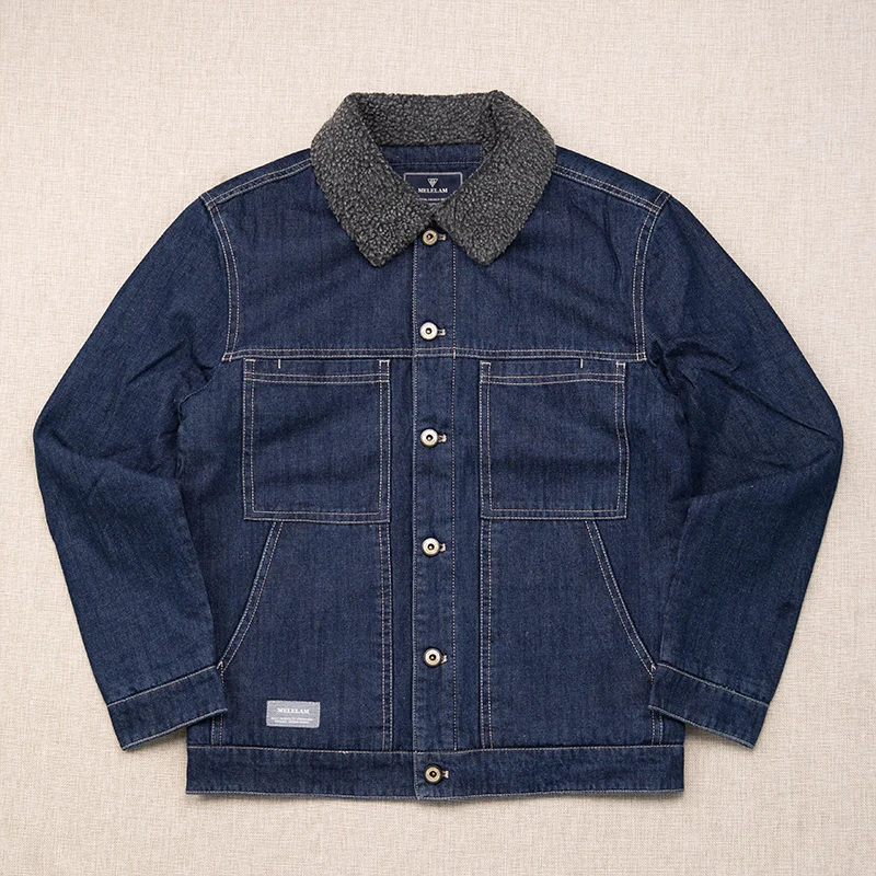 

Youth Casual Cotton Denim Jaet Men's Workwear Coat Turn-down Collar Thiened Winter Outerwear Warm Sli Long Sve