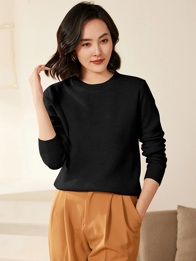 Nuevo Otoño Invierno mujer suéter de Cachemira Jersey ajustado con cuello redondo 100% prendas de punto de lana merina suéter inferior básico Tops populares para mujer