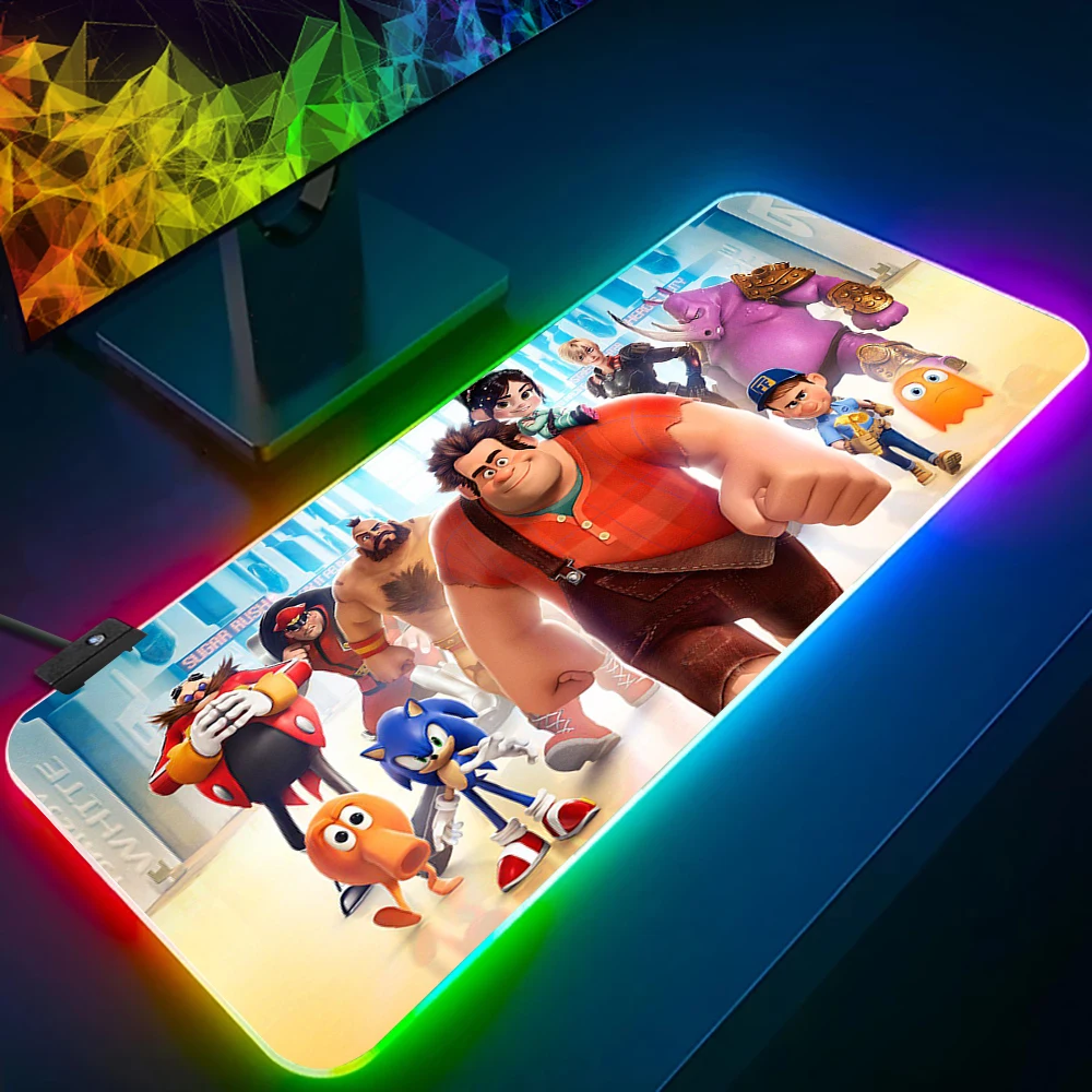 Wreck-It Ralph RGB PC Gamer Teclado Mouse Pad, LED incandescente Mouse Mats, Borracha Gaming Computer Mausepad