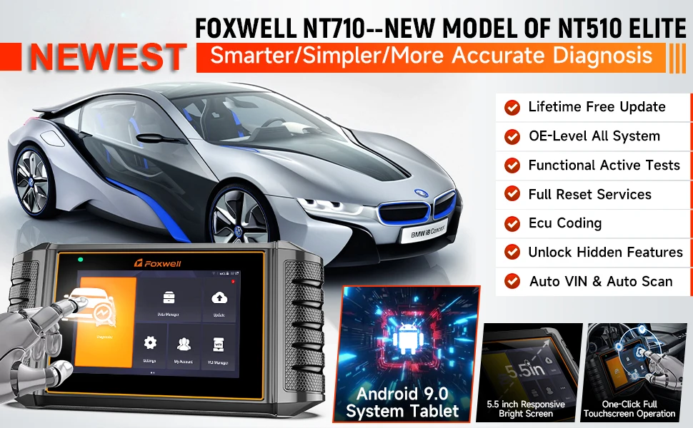 New FOXWELL NT710 for Porsche Bidirectional OBD2 Scanner Car Diagnostic Tool ECU Coding All System A/F Adjust IMMO 30+ Reset 