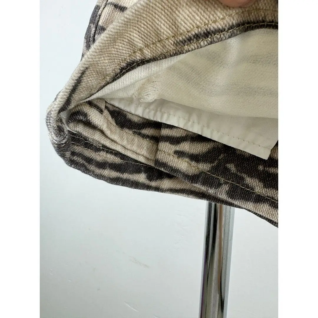 Summer New High Street Zebra Pattern Denim Short Skirt with Holes A-shaped Skirt