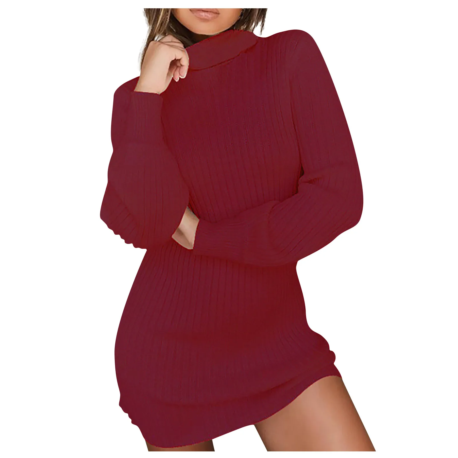 Autumn Knit Sweater Dress Women Long Sleeve Turtleneck Soild Colour Mini Dresses Fashion Loose Warm Vestidos Casual