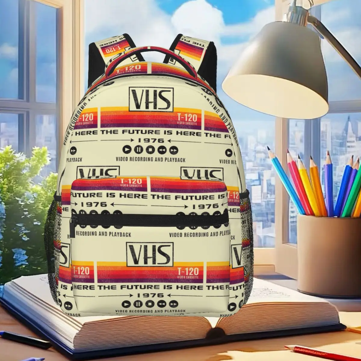 VHS The Future Is Here 1976 Worn Out Lts Backpack Student Boys Girls BookBag Children School Bag Shoulder Bags for Men Women