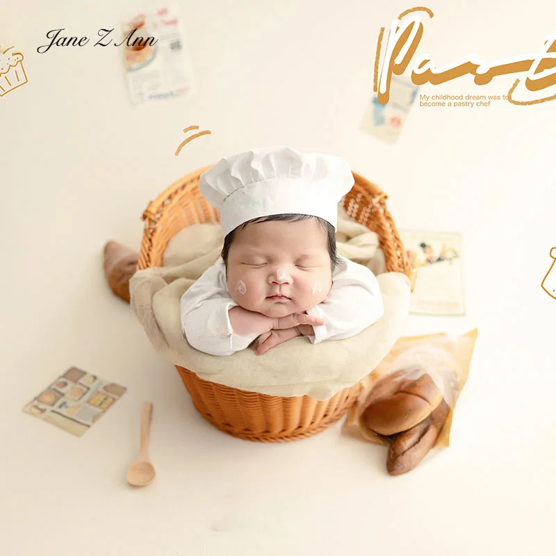 Newborn baby cook costume white hat+romper home studio shooting outfits