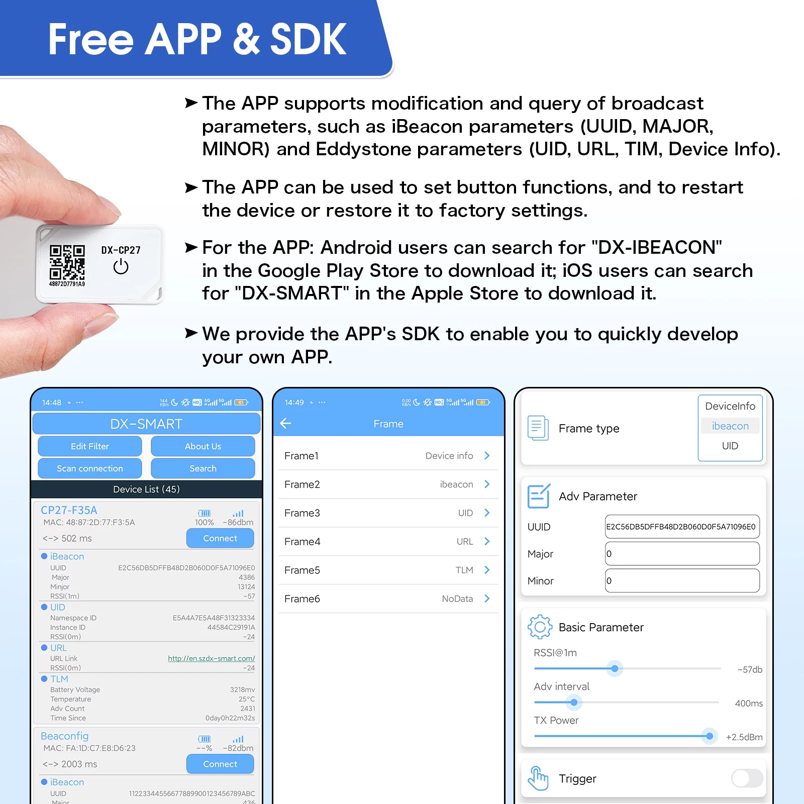 DX-IOT Wireless Eddystone più piccolo Mini formato iBeacon DA14531 BLE 5.1 Tag Tracker Posizione Faro Bluetooth con IP67 Impermeabile