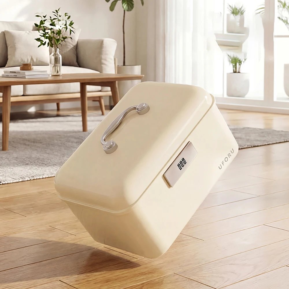 3-Digit Combination Lock Storage Box Retro Metal Lockable Storage Case with Handle for Home Office Jewelry Valuables Documents