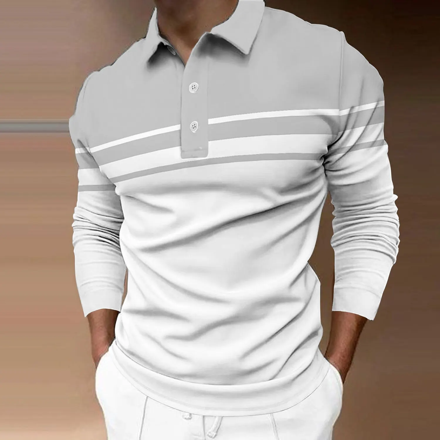 Men's Striped Rugby Long Sleeve Polo Shirt Lapel Shirt Sports Casual Outdoor Office Daily Wear Button Spring Autumn Winter image 4