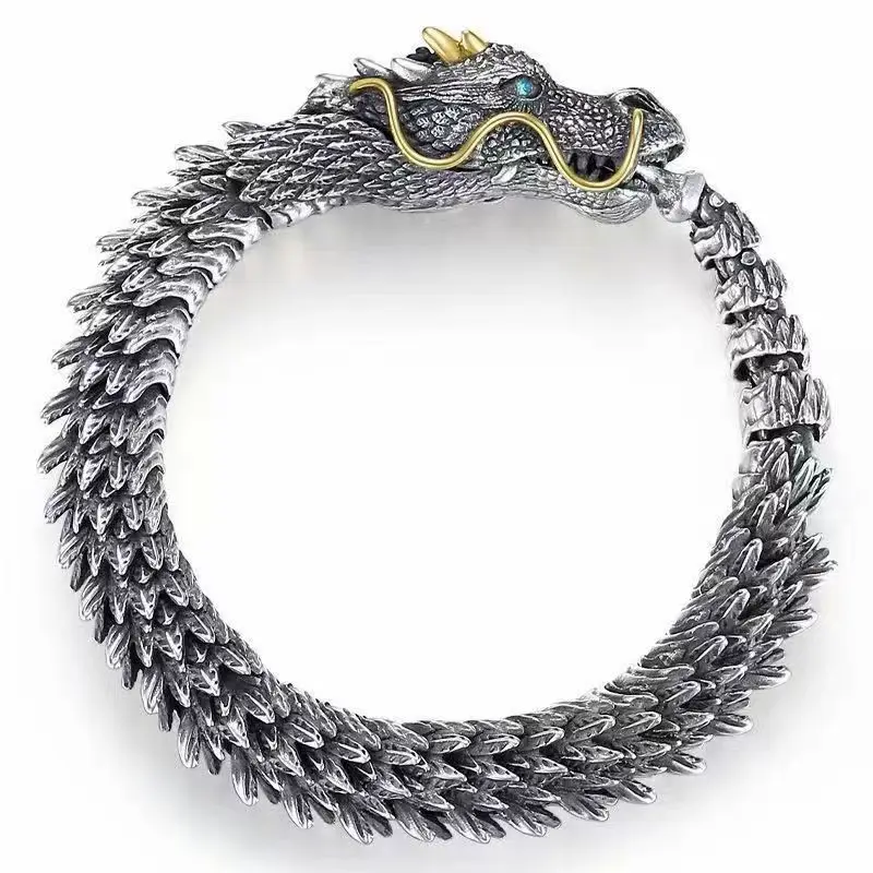 Men\'s Trendy Personality Domineering Retro Faucet Collection-level Smart Dragon Bracelet Handmade Three-dimensional Bracelet