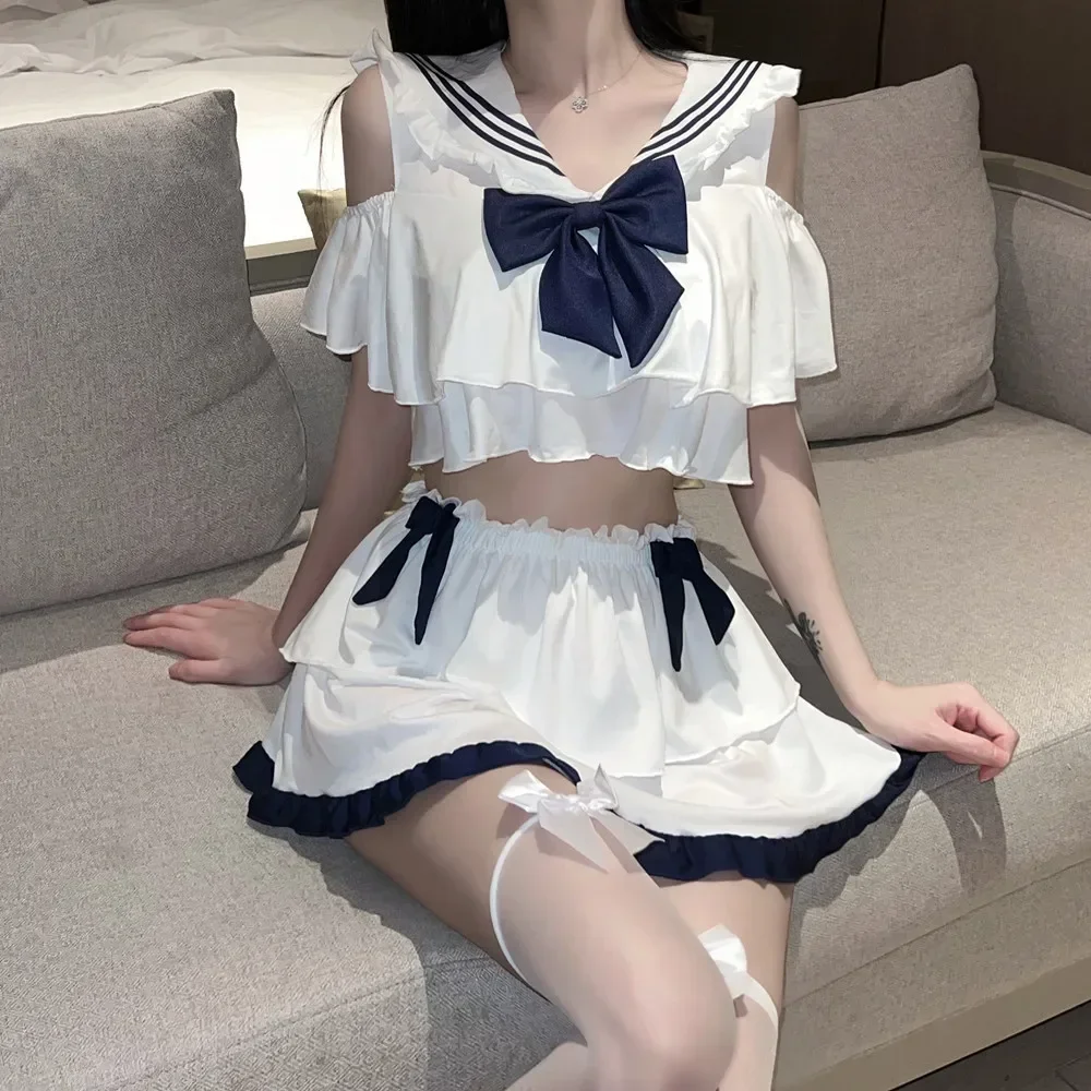Women's High Waist Pleated Mini Skirt A-Line Harajuku Style Sexy Japan Dance Skirt for Girls Students Sexy Two Piece Set Women
