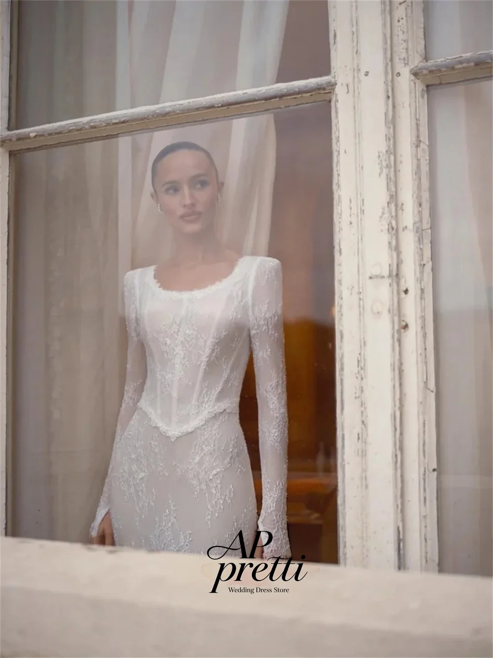 AP pretti Customized Elegant Square Neck Wedding Dresses For Woman Lace Long Sleeve Mermaid Bridal Gown Vestidos Novias Boda