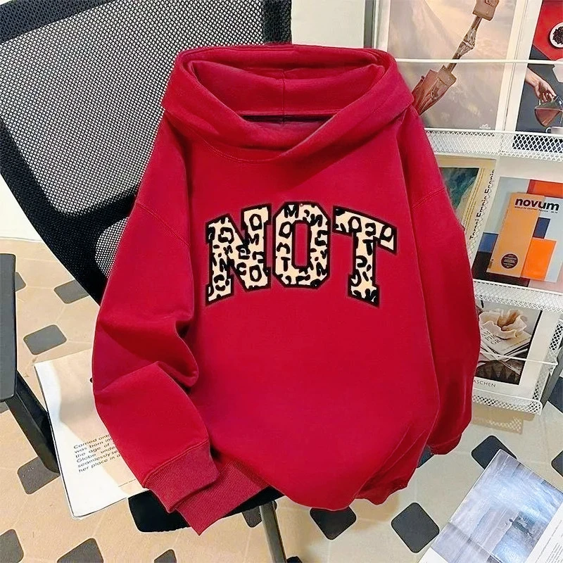 

Толстовка с капюшоном в стиле ретро с леопардовым принтом и буквенным принтом НЕ для осени и зимы, верхняя куртка в студенческом стиле, толстовка с капюшоном