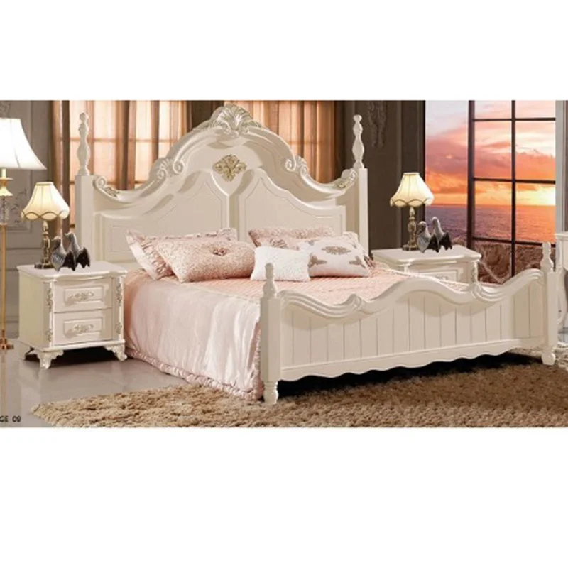 

modern european solid wood bed 2 people Fashion Carved leather french bedroom set furniture king size HC00110