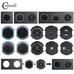 COSWALL LB Series Black Brushed Aluminum Panel On / Off Wall Light Switch With Blue Large Aperture Backlight DIY Module