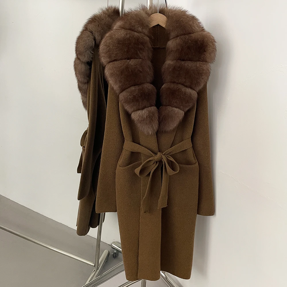 

Natural Fur Coats Women's Long Sleeve Top Elegant Cardigan Femmes Knitting Real Fur Jacket Women's Sweater Lady Knitted Woman