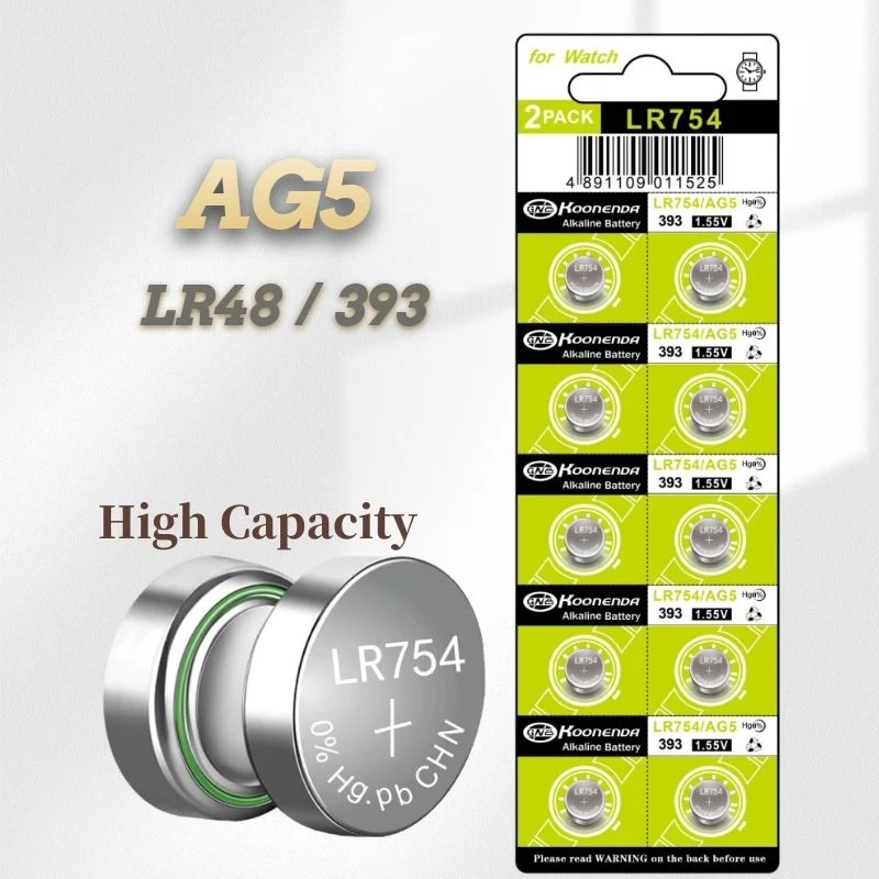 10pcs AG5 Button Batterie LR754 393 s  193 Cell Coin Alkaline Battery 1.55V  LR48  For Watch Toys Remote