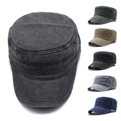 Vintage Flat Top Hat for Men Adjustable Army Military Hats Cadet Style Men Women Army Cap Outdoor Casual Sun Protective Hat