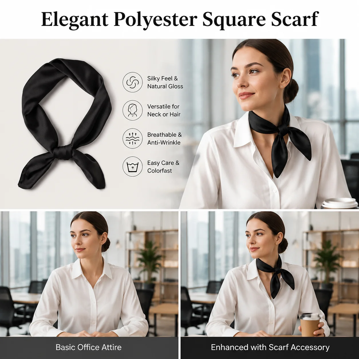 Elegant Square Scarf Faux Silk - огляд і ціна Women Accessories Business