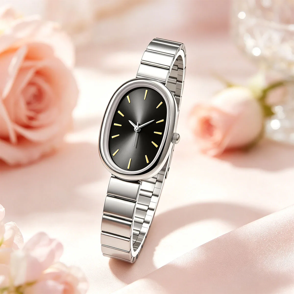 Women Luxury Oval Quartz Watches Alloy Steel Band Minimalist Fashion Ladies Daily Jewelry Watches