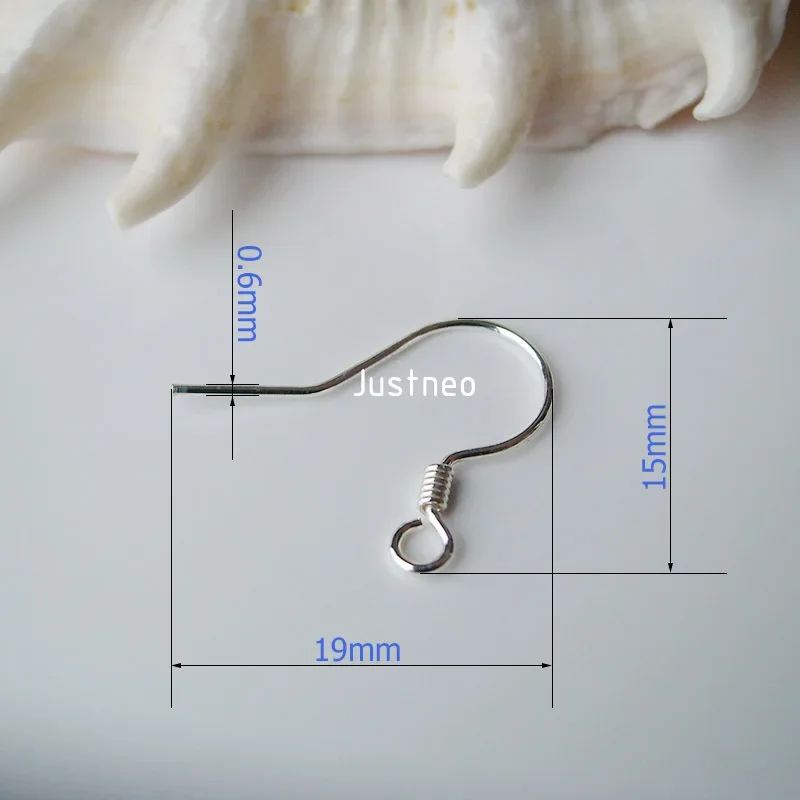 ear hook,0.6x15x19mm solid 925 sterling silver earring hooks with coil & open loop, sterling silver earring findings components