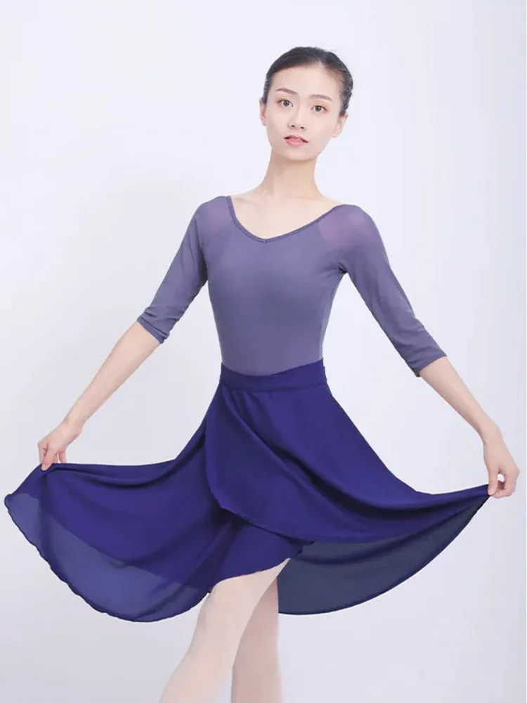 تنورة عالية الخصر من الشيفون بلون سادة للنساء - جزء سفلي لأداء رقص الباليه المتدفق لبطانات وعروض المسرح