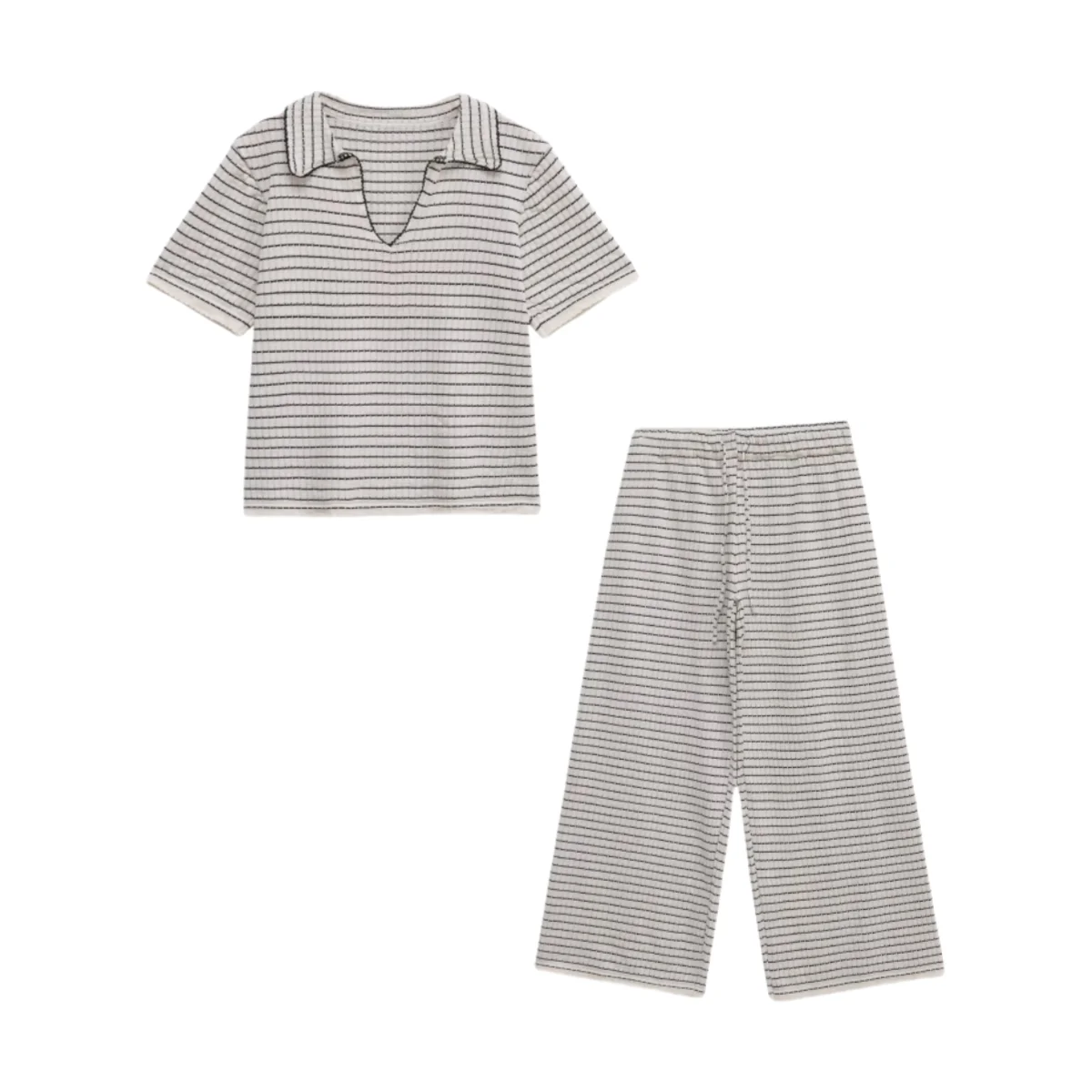 

PB&ZA2025 new summer women's casual fashion simple loose texture knitted collared top + wide-leg drawstring trousers