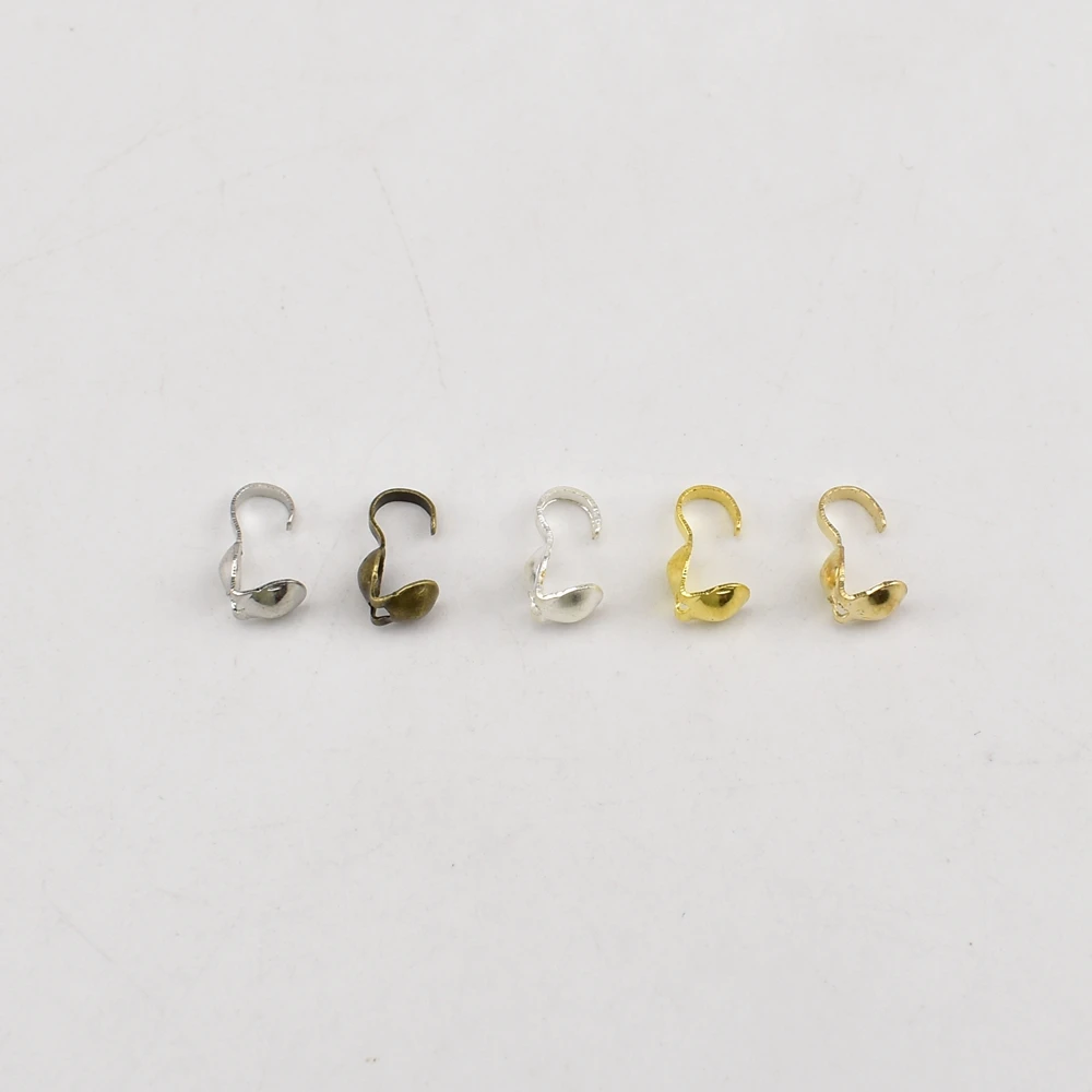 200Pcs/Lot 4mm Ending Clip Necklace Chain Cord End Caps Crimp Beads Clasps Hooks For Jewelry Making Supplies