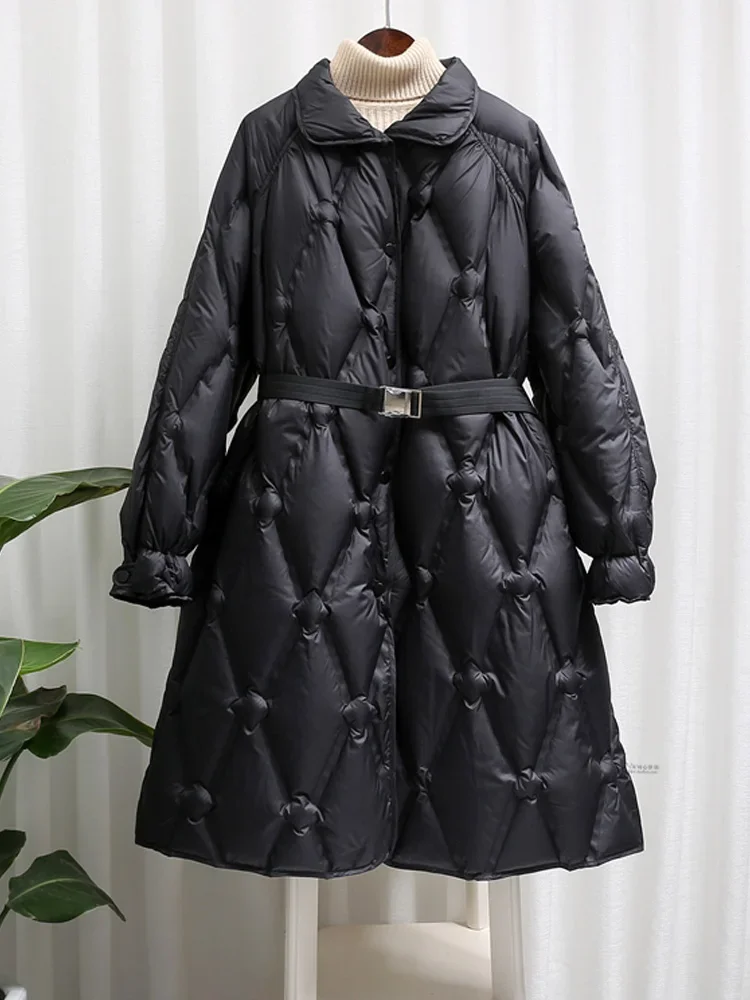 

Lightweight Slim 90% Duck Down Coat With Belt Waterproof Ultra Light Women's Long Puffer Jacket Female Feather Parkas