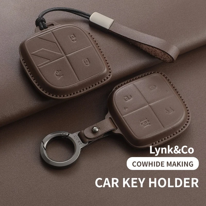 Genuine leather Car Key Case Full Cover Shell For Lynk&Co 01 05 09 02 Lynk Co 03 EM-F 06 Phev  LYNKCO 2025 Key shell protector