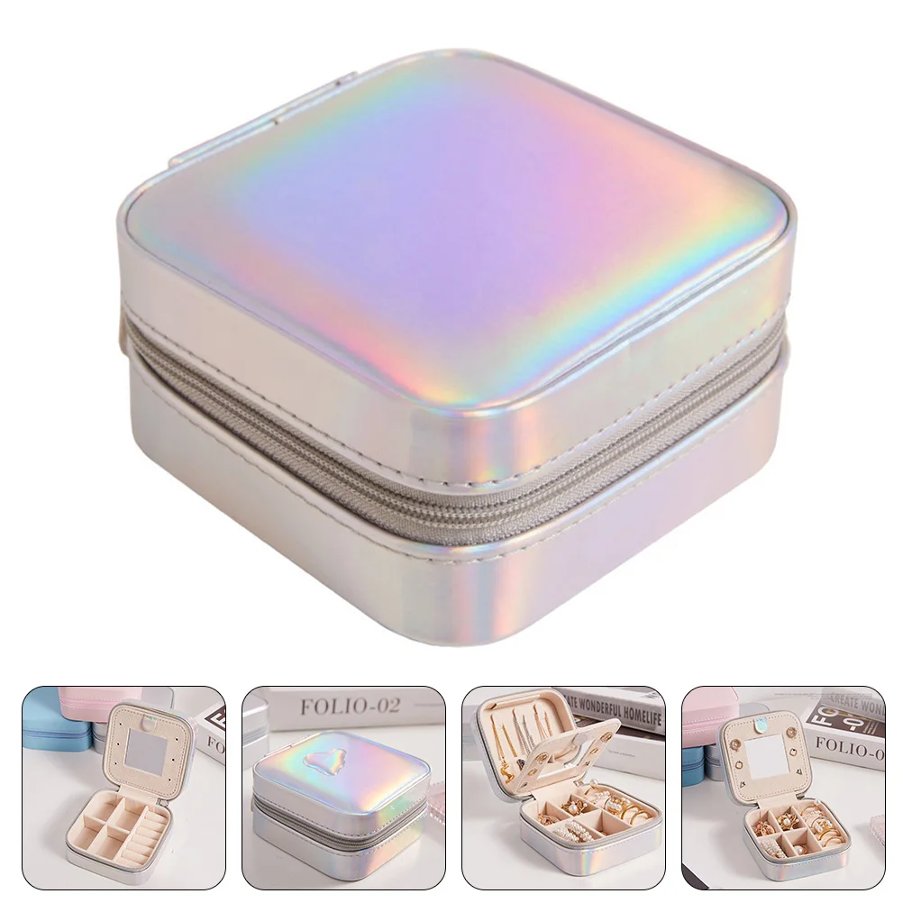 

Portable Jewelry Box Travel Organizer Compartment Case Boxes for Women with Mirror Earring Organiser Necklace