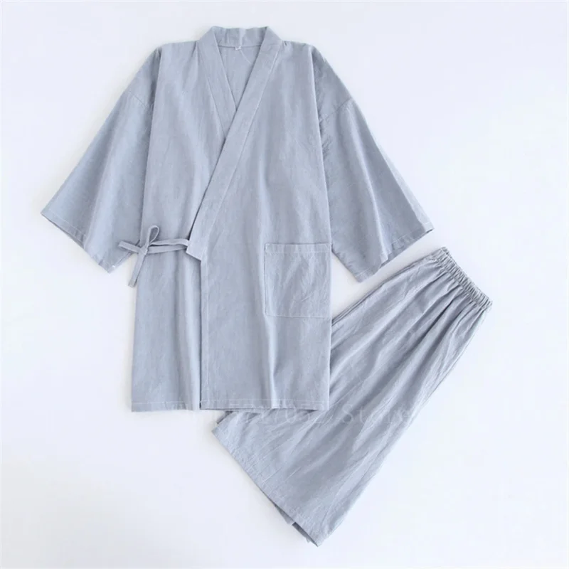 Japanese kimono cotton pajamas men samurai costume bathrobe haori yukata Jinbei set sleepwear short sleeve woman Japan clothes