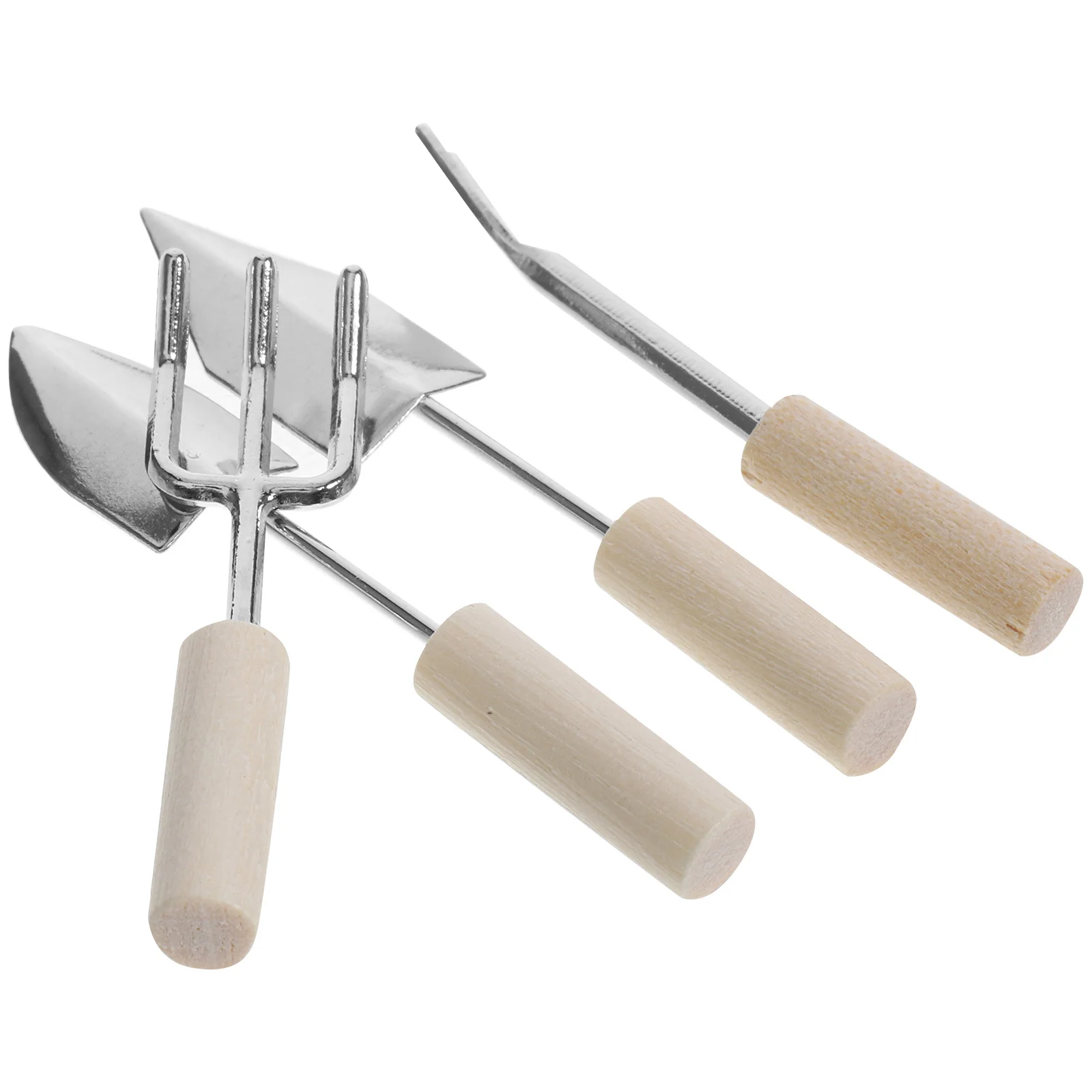 Set di attrezzi da giardino in miniatura da 4 pezzi Accessori per case delle bambole leggeri e sicuri in legno in lega di zinco Mini attrezzi da giardinaggio