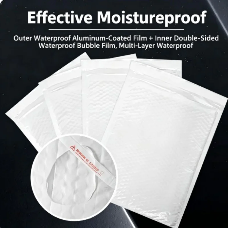 50pcs White Pearl Film Bubble Bag With Foam Lining Self Adhesive Waterproof Shipping Bag Packaging And Mailing