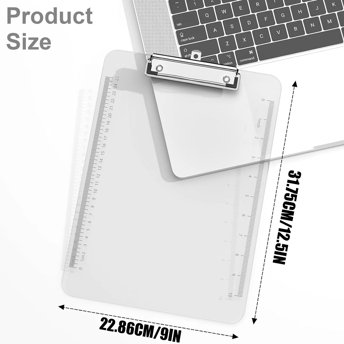 2 pieces of plastic clipboards, translucent ruler-shaped clipboards, office supplies, school supplies, letter size 9 x 12.5in