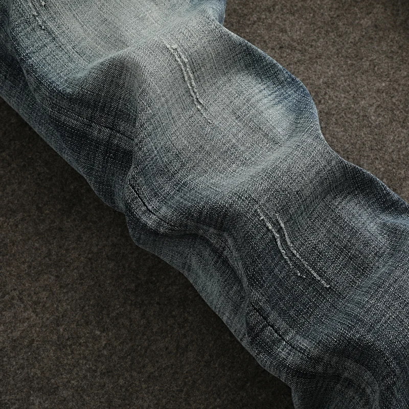 Designer Fashion Men Jeans High Quality Retro Washed Blue Stretch Slim Fit Ripped Jeans Men Y2K Embroidery Vintage Denim Pants