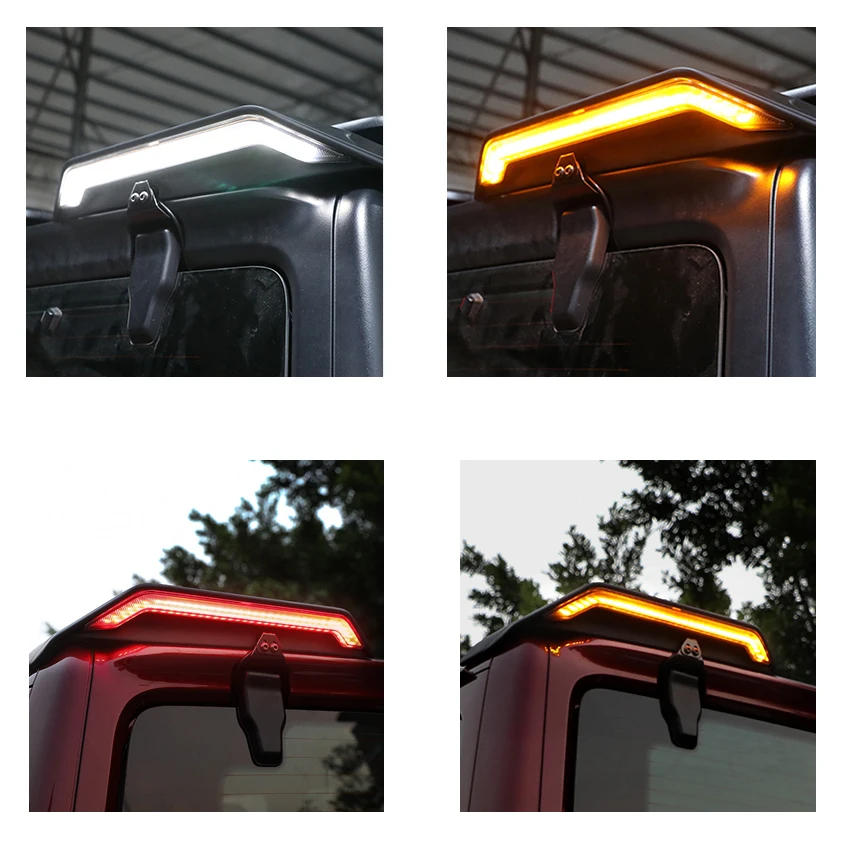 2007-2023 For Jeep Wrangler JK JL Car Rear Roof Light Spoiler Tail Side Splitter Top Wing Lip EU&USA Standard 4 Color Led Lamp