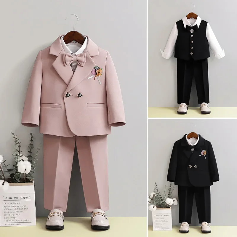 Abito da matrimonio per ragazzi Set blazer da spettacolo formale nero per gentiluomo britannico Costume da compleanno per bambini Uniforme scolastica per bambini