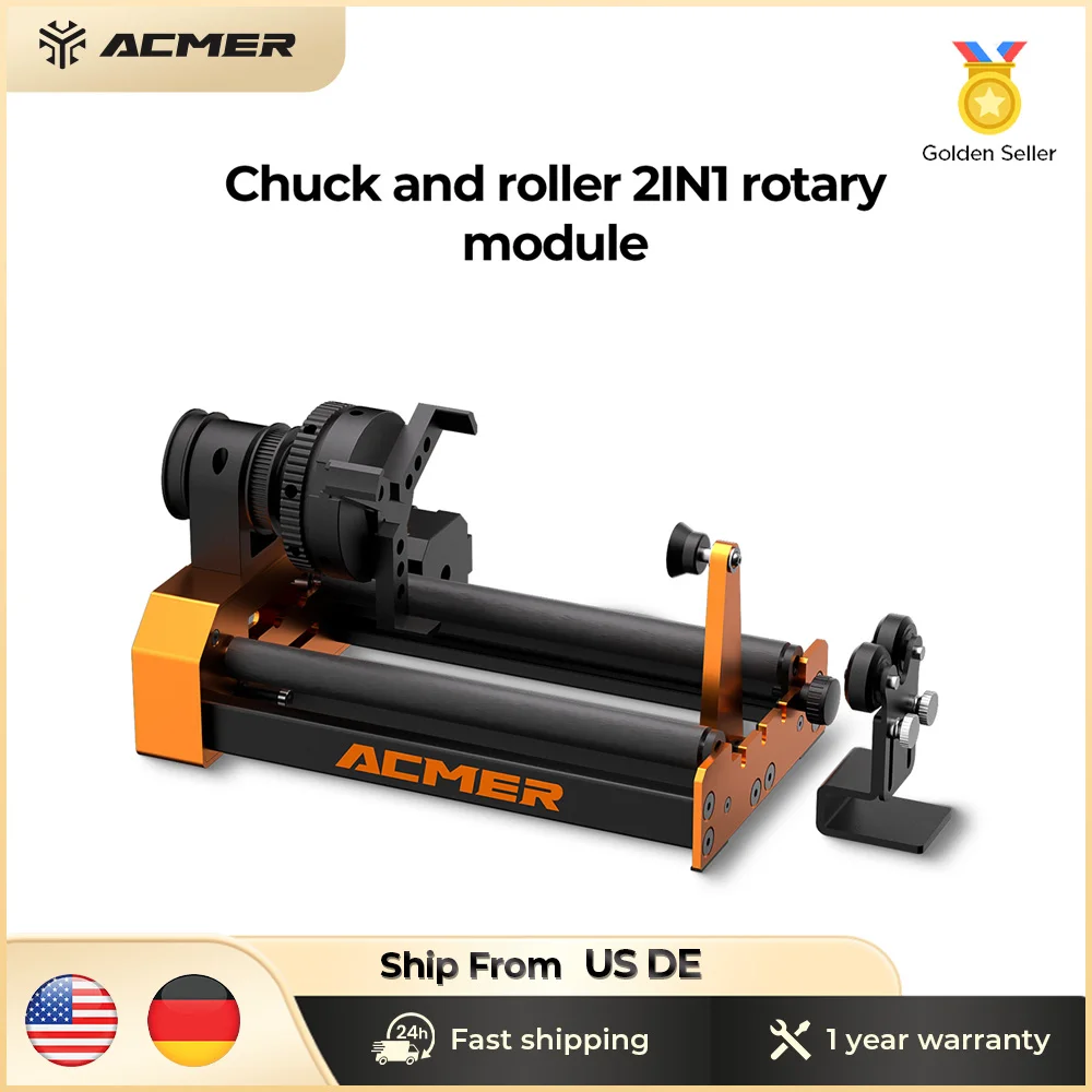 ACMER M4 Laser Rotary Module 4th Axis Rotary For Rotary Axis Clamp Diameter 4-64mm Accessories Curved Surface 3-Jaw for Glass