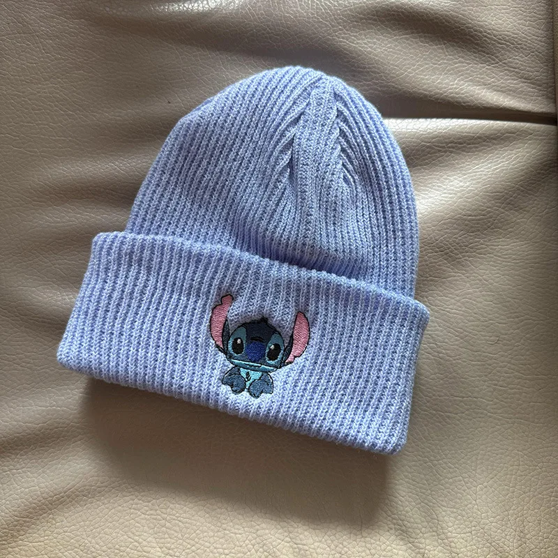 Disney Stitch Beanie Hat Anime Winter Warm Knitted Hat Hip Hop Skull Bonnet Gorros Ski Skullies Outdoor Cycling Stretch Hat Gift